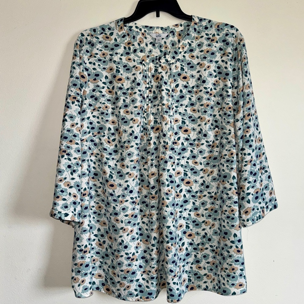 Croft & Barrow Floral Blouse - Blue, White, and Tan